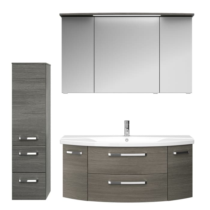 Pelipal Serie 4010 Möbelkombination 120 cm mit Spiegelschrank mit LED-Kranzbeleuchtung, Keramikwaschtisch und Waschtischunterschrank