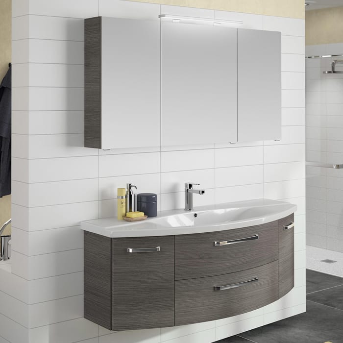 Pelipal Serie 4010 Möbelkombination 140 cm mit Spiegelschrank mit LED-Aufsatzleuchte, Keramikwaschtisch und Waschtischunterschrank