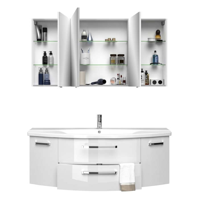 Pelipal Serie 4010 Möbelkombination 140 cm mit Spiegelschrank, Keramikwaschtisch und Waschtischunterschrank