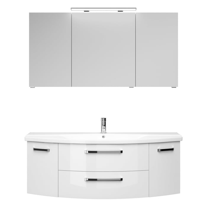 Pelipal Serie 4010 Möbelkombination 140 cm mit Spiegelschrank mit LED-Aufsatzleuchte, Keramikwaschtisch und Waschtischunterschrank