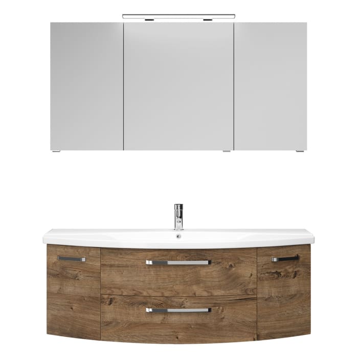 Pelipal Serie 4010 Möbelkombination 140 cm mit Spiegelschrank mit LED-Aufsatzleuchte, Keramikwaschtisch und Waschtischunterschrank