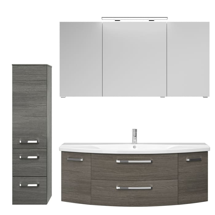 Pelipal Serie 4010 Möbelkombination 140 cm mit Spiegelschrank mit LED-Aufsatzleuchte, Keramikwaschtisch und Waschtischunterschrank