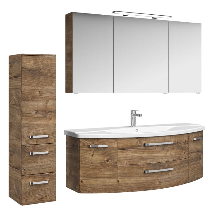 Pelipal Serie 4010 Möbelkombination 140 cm mit Spiegelschrank mit LED-Aufsatzleuchte, Keramikwaschtisch und Waschtischunterschrank