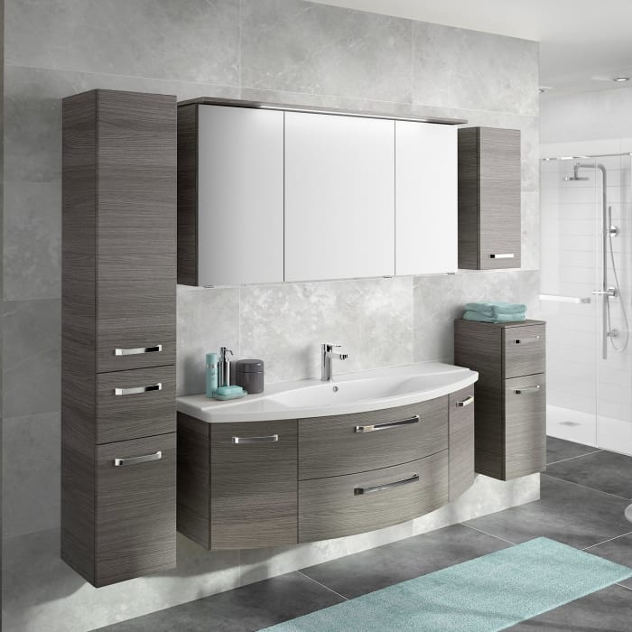 Pelipal Serie 4010 Möbelkombination 140 cm mit Spiegelschrank mit LED-Kranzbeleuchtung, Keramikwaschtisch und Waschtischunterschrank