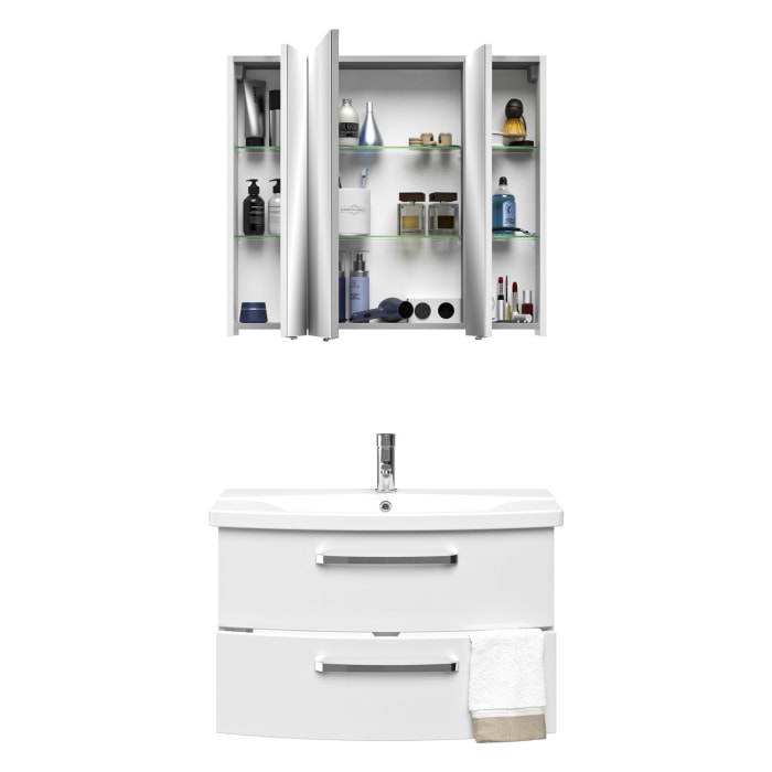 Pelipal Serie 4010 Möbelkombination 80 cm mit Spiegelschrank, Keramikwaschtisch und Waschtischunterschrank