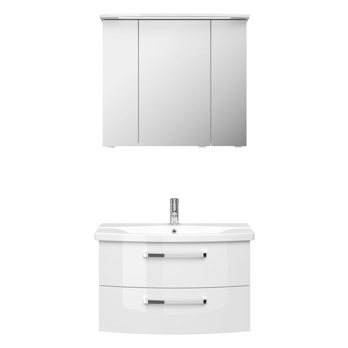 Pelipal Serie 4010 Möbelkombination 80 cm mit Spiegelschrank mit LED-Kranzbeleuchtung, Keramikwaschtisch und Waschtischunterschrank