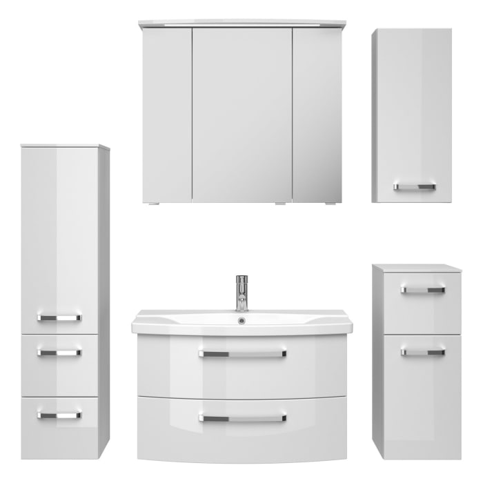 Pelipal Serie 4010 Möbelkombination 80 cm mit Spiegelschrank mit LED-Kranzbeleuchtung, Keramikwaschtisch und Waschtischunterschrank