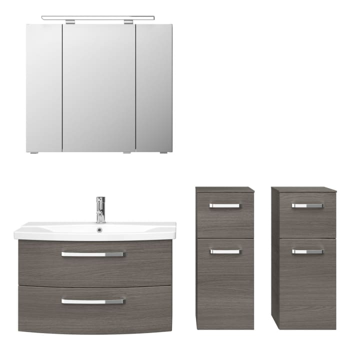 Pelipal Serie 4010 Möbelkombination 80 cm mit Spiegelschrank mit LED-Aufsatzleuchte, Keramikwaschtisch und Waschtischunterschrank