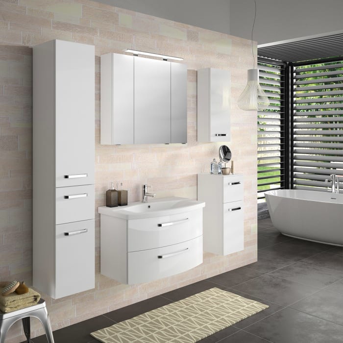 Pelipal Serie 4010 Möbelkombination 80 cm mit Spiegelschrank mit LED-Aufsatzleuchte, Keramikwaschtisch und Waschtischunterschrank