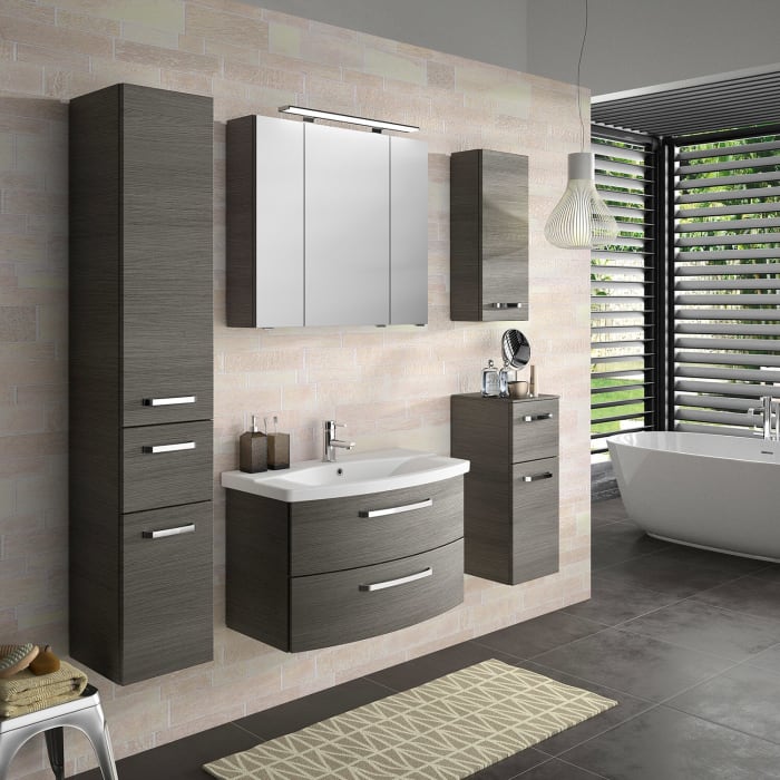 Pelipal Serie 4010 Möbelkombination 80 cm mit Spiegelschrank mit LED-Aufsatzleuchte, Keramikwaschtisch und Waschtischunterschrank