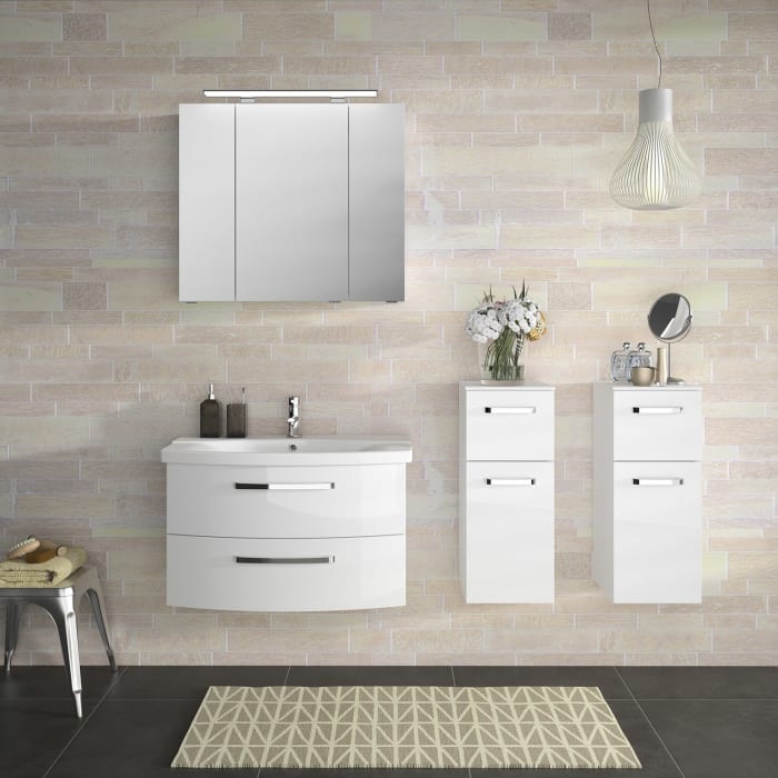 Pelipal Serie 4010 Möbelkombination 80 cm mit Spiegelschrank mit LED-Aufsatzleuchte, Keramikwaschtisch und Waschtischunterschrank