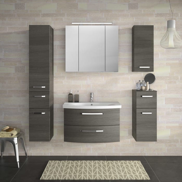 Pelipal Serie 4010 Möbelkombination 80 cm mit Spiegelschrank mit LED-Aufsatzleuchte, Keramikwaschtisch und Waschtischunterschrank