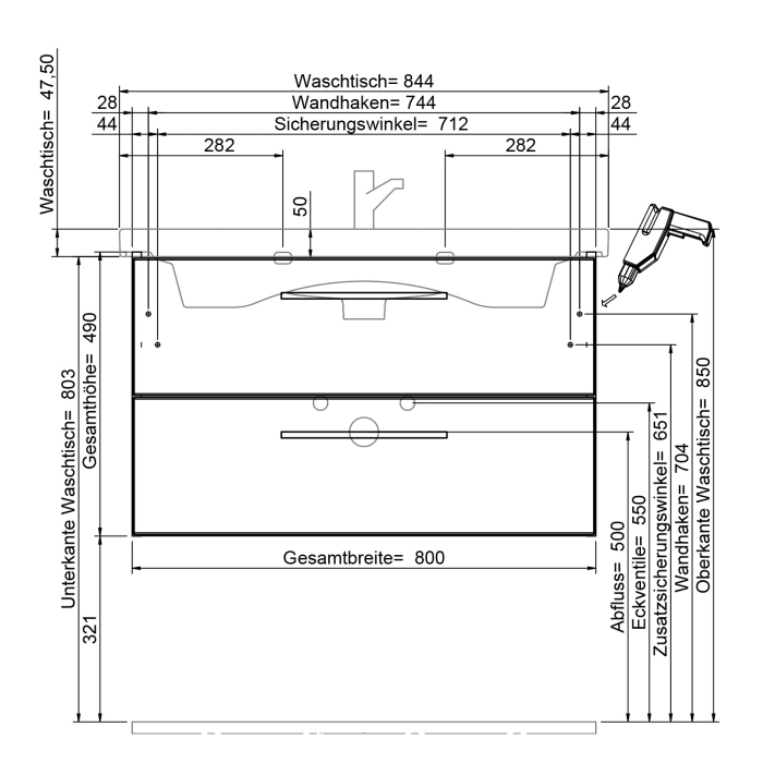 Pelipal Serie 4010 Waschtischunterschrank 80 cm mit 2 Auszügen