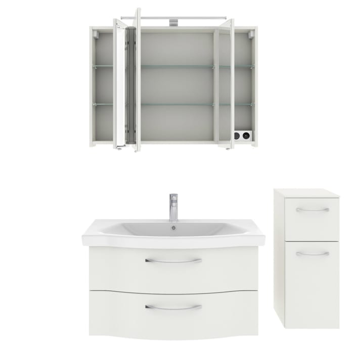 Pelipal Serie 6005 Badmöbel-Set 142 cm, inkl. Spiegelschrank und Highboard