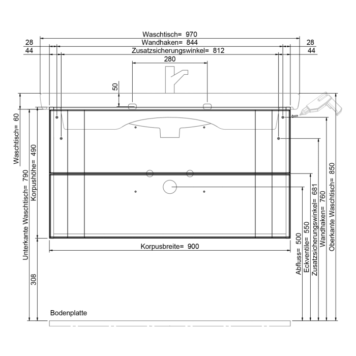 Pelipal Serie 6005 Badmöbel-Set 97 cm, inkl. Spiegelschrank und Midischrank