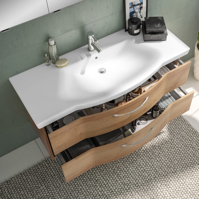 Pelipal Serie 6005 Badmöbel-Set 165,5 cm, inkl. Spiegelschrank und Highboard