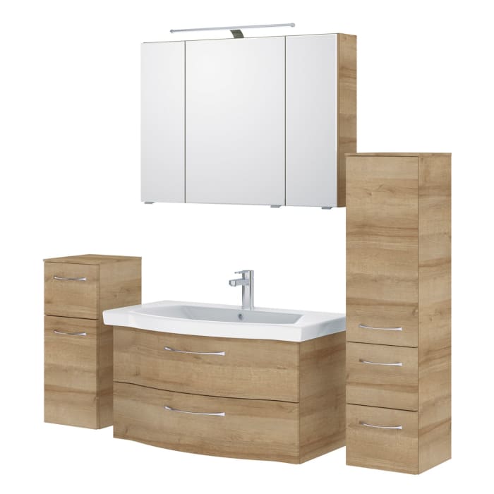 Pelipal Serie 6005 Badmöbel-Set 186 cm, inkl. Spiegelschrank, Highboard und Midischrank