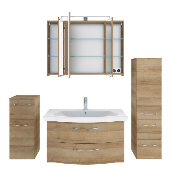 Pelipal Serie 6005 Badmöbel-Set 186 cm, inkl. Spiegelschrank, Highboard und Midischrank