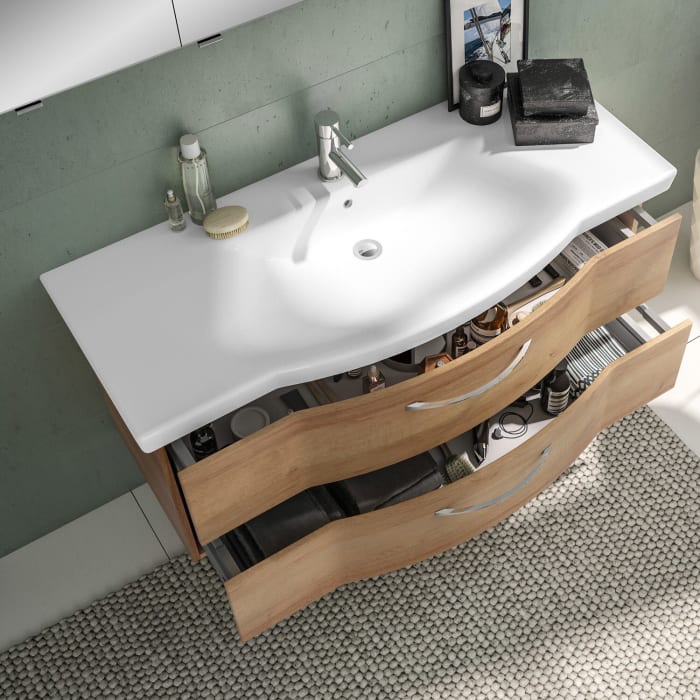 Pelipal Serie 6005 Badmöbel-Set 211 cm, inkl. Spiegelschrank, Highboard und Midischrank