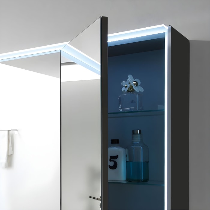 Pelipal Serie 6010 Spiegelschrank 184 x 17,6 x 70,9 cm mit LED-Lichtkranz, Waschplatzbeleuchtung und LED-Profil