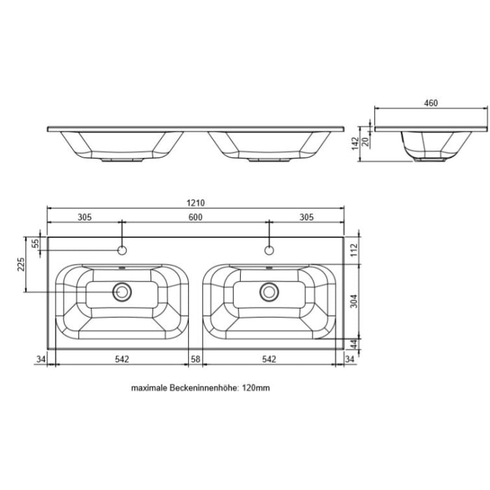 Pelipal Serie 6040 Mineralmarmor-Doppelwaschtisch 121 cm