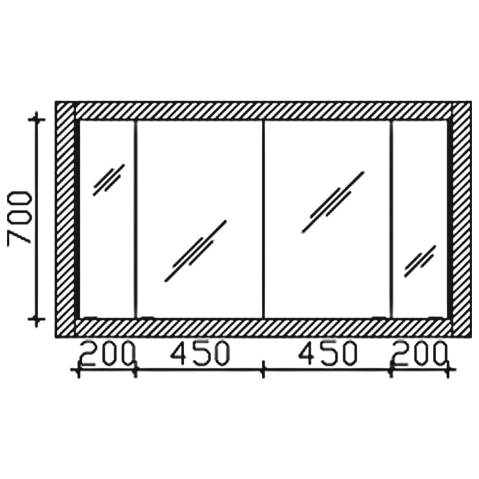 Pelipal PCON LED Einbauspiegelschrank 146,5 x 17 x 83,4 cm 4 Drehtüren