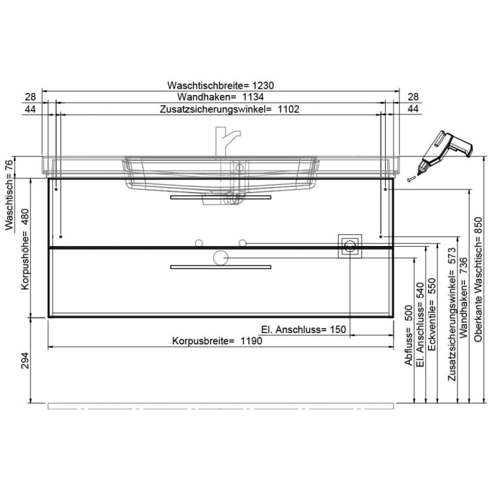 Pelipal Balto Waschtischkombination 123,4 cm