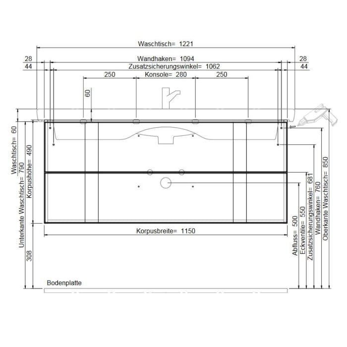 Pelipal Serie 6005 Waschtischkombination 122 cm