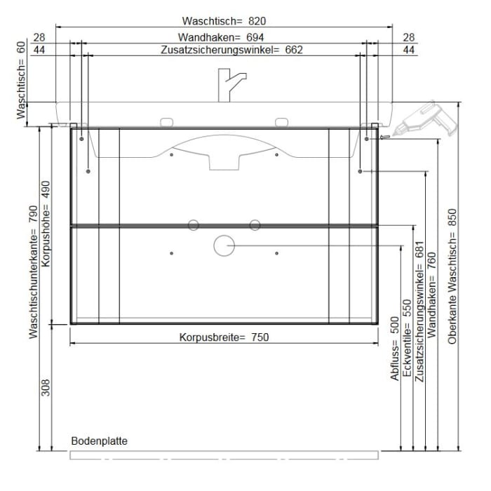 Pelipal Serie 6005 Waschtischkombination 82 cm
