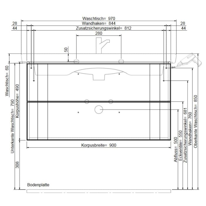 Pelipal Serie 6005 Waschtischkombination 97 cm