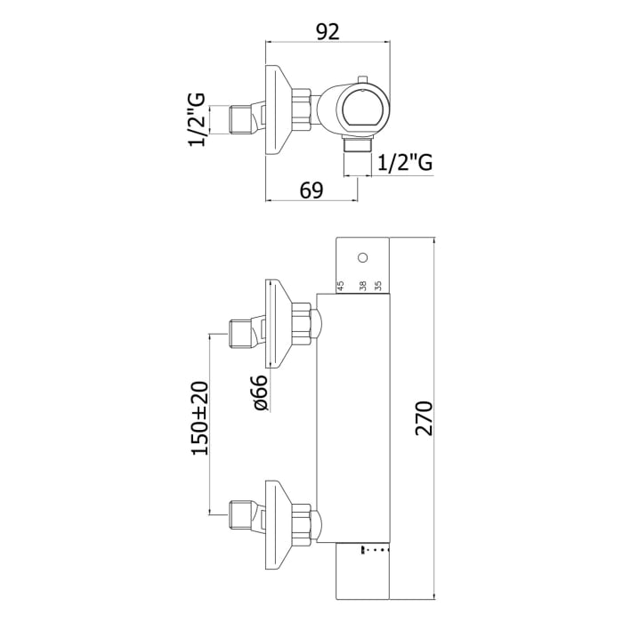 pianura Aora Brause-Thermostat Aufputz mit Brauseanschluss
