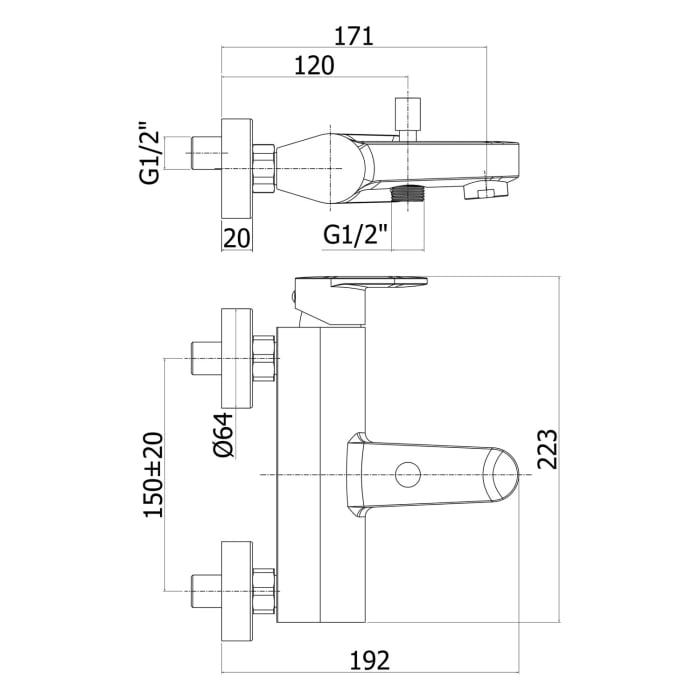 pianura Aora Badewannen-Einhebelmischer Aufputz mit Brauseanschluss