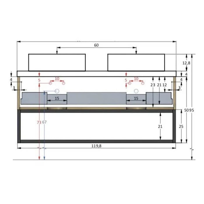 pianura Stella Waschtischunterschrank 120,5 cm mit Doppel-Aufsatzwaschtisch Dante