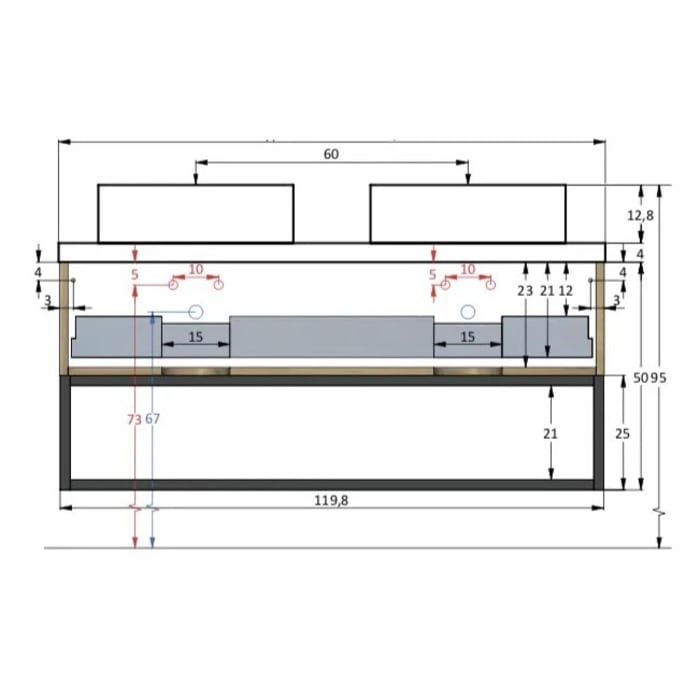 pianura Stella Waschtischunterschrank 120,5 cm mit Doppel-Aufsatzwaschtisch Sole