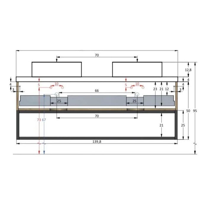 pianura Stella Waschtischunterschrank 140,5 cm mit Doppel-Aufsatzwaschtisch Dante