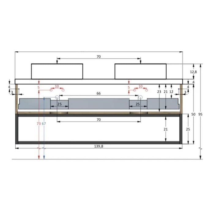 pianura Stella Waschtischunterschrank 140,5 cm mit Doppel-Aufsatzwaschtisch Sole
