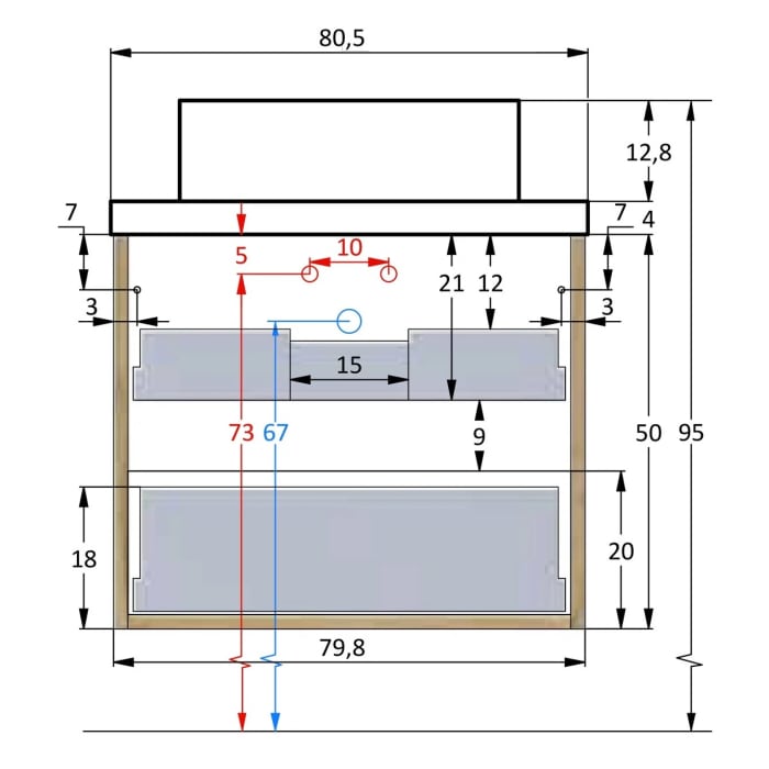 pianura Stella Waschtischunterschrank 80,5 cm mit Aufsatzwaschtisch Sole