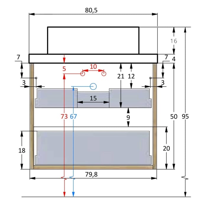 pianura Stella Waschtischunterschrank 80,5 cm mit Aufsatzwaschtisch Mond