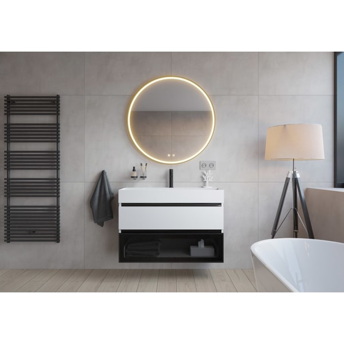 pianura Mia LED-Badspiegel 100 cm in Schwarz mit Spiegelheizung