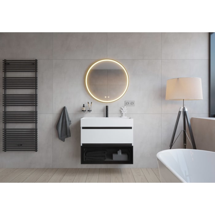 pianura Mia LED-Badspiegel 80 cm in Schwarz mit Spiegelheizung für behagliches Licht im Bad