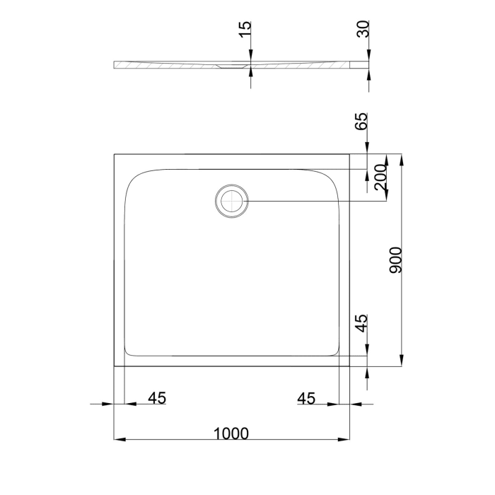 pianura Emilia mineral Duschwanne 100 x 90 x 3 cm