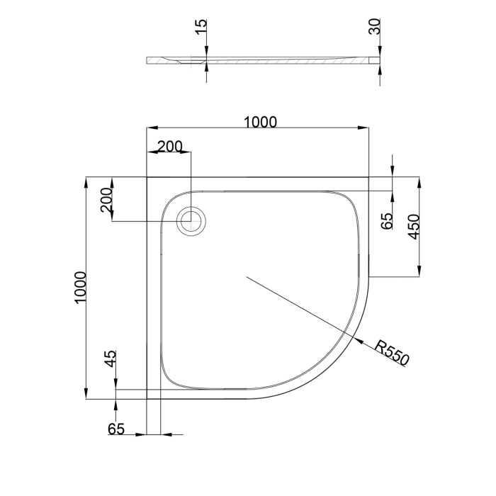 pianura Emilia mineral Viertelkreis-Duschwanne 100 x 100 x 3 cm