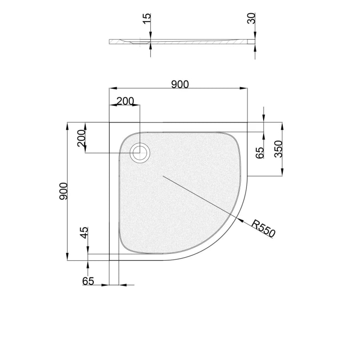pianura Emilia mineral Viertelkreis-Duschwanne 90 x 90 x 3 cm mit Antirutsch
