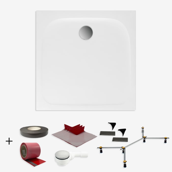 pianura Emilia Mineral-Duschwanne 90 x 90 x 3 cm, Komplettsett