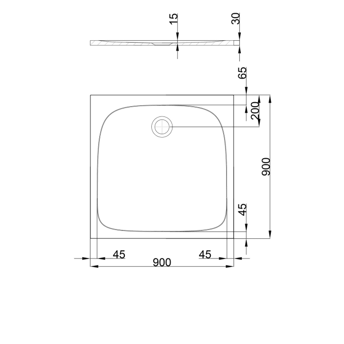 pianura Emilia Mineral-Duschwanne 90 x 90 x 3 cm, Komplettsett