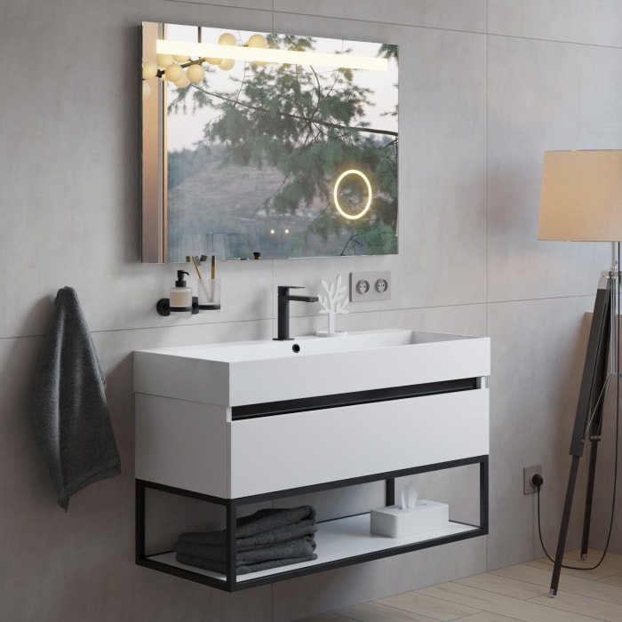 pianura Giulia Badmöbel Set 101 cm mit LED-Lichtspiegel, mit 1 Hahnloch