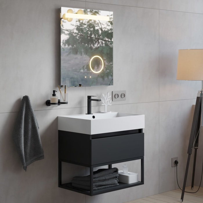 pianura Giulia Badmöbel Set 61 cm mit LED-Lichtspiegel, mit 1 Hahnloch