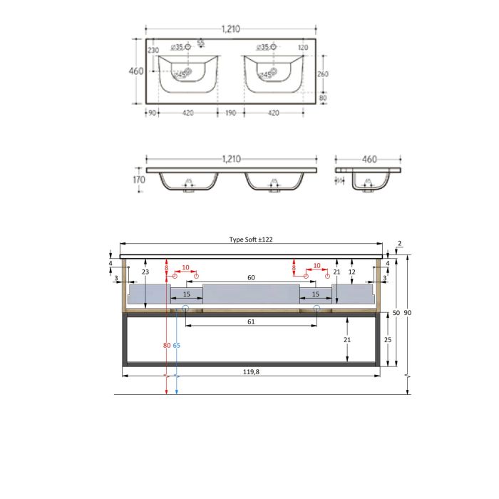 pianura Giulia Badmöbel Set 121 cm mit LED-Lichtspiegel