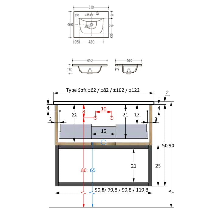 pianura Giulia Badmöbel Set 61 cm mit LED-Lichtspiegel