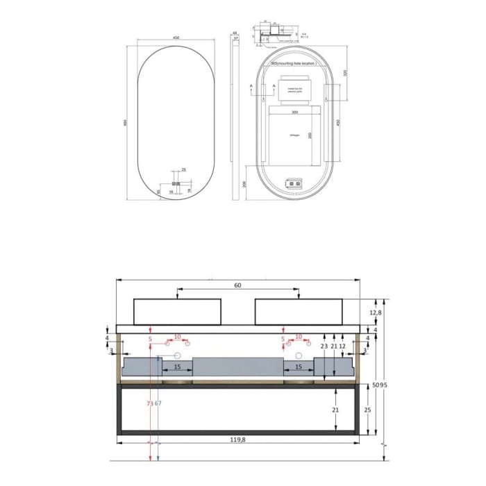 pianura Stella Badmöbel Set 120,5 cm mit LED-Lichtspiegeln